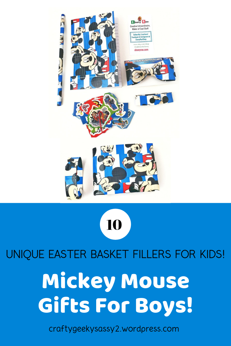 Image for pinterest. Blue Mickey Mouse duct tape bow tie and bi-fold wallet gift set for boys Easter basket. 