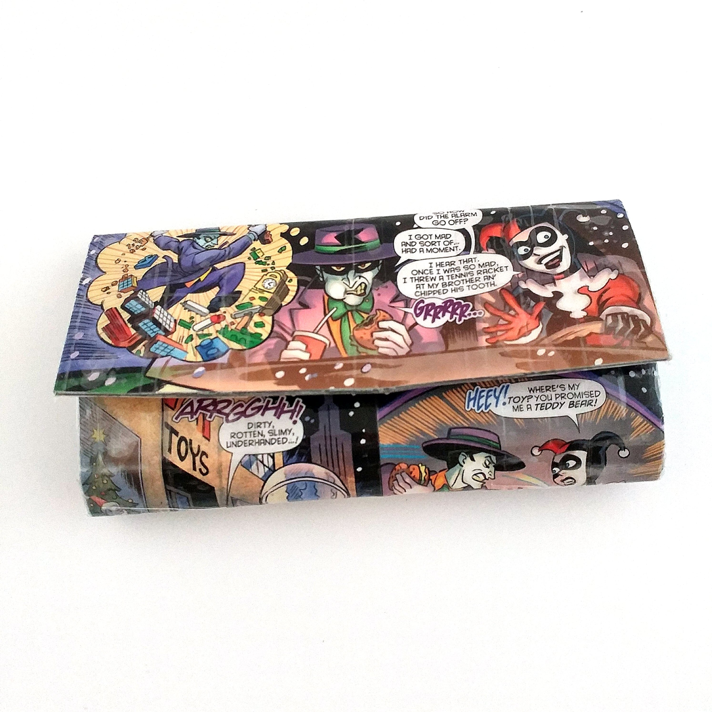 Harley Quinn and the Joker long clutch style women's wallet made from a Harley Quinn comic book. 